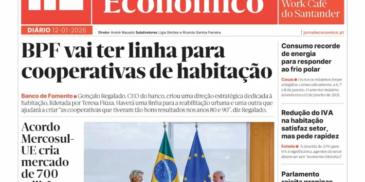 A primeira página do Jornal Económico de 12 de janeiro